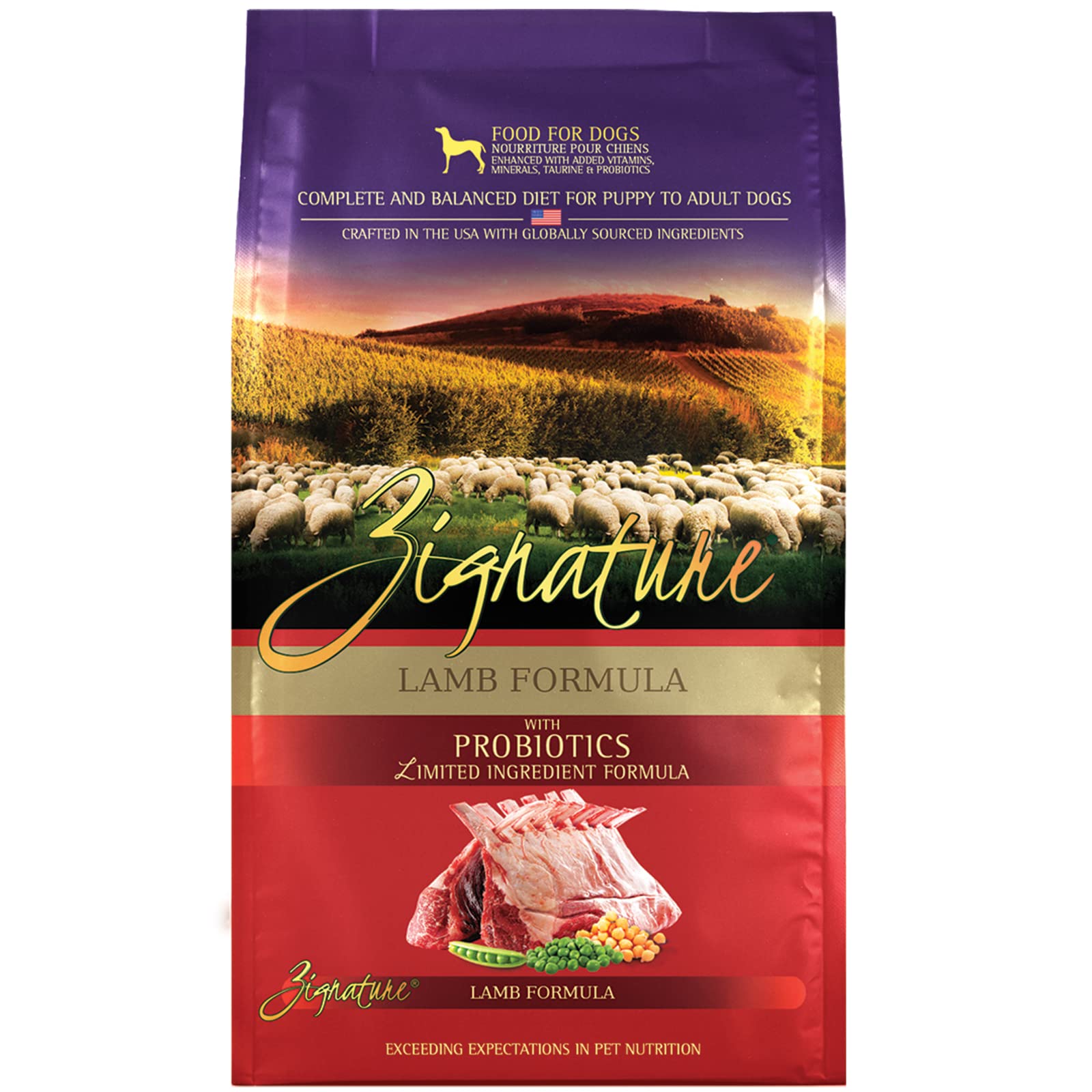 Zignature Cordero croquetas en bocado pequeño para perros, fórmula de ingredientes limitados.