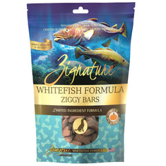 Galletas crujientes de pez blanco Zignature para perros, ideal para entrenamiento.