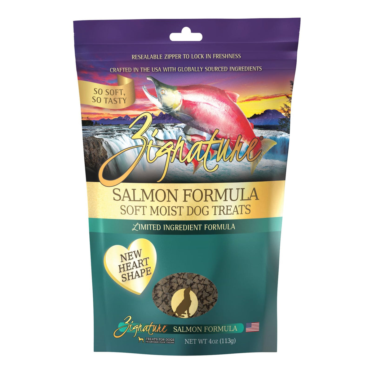 Zignature Salmón, snack blando y húmedo para perros, ideal como recompensa.