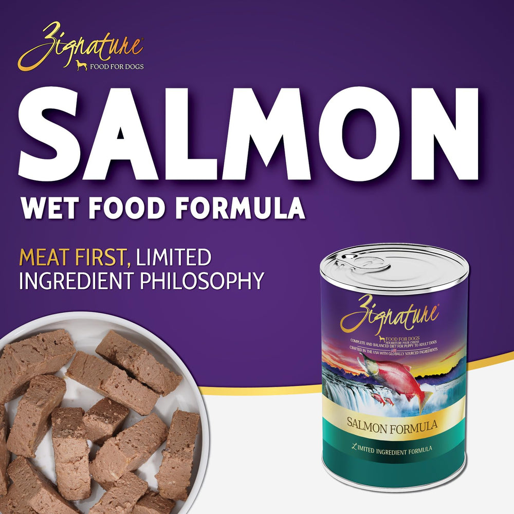 Zignature Salmón en lata de 13 oz opción para dieta rotativa.