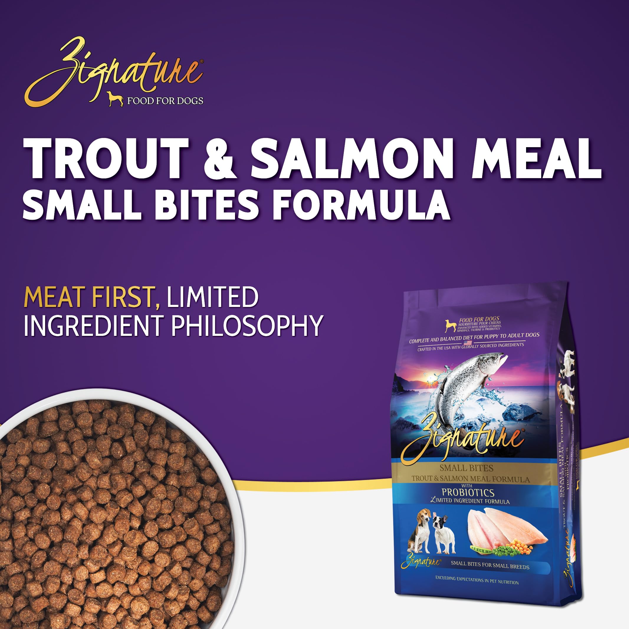 Zignature Trucha y Salmón, proteína de alta calidad para una dieta equilibrada.