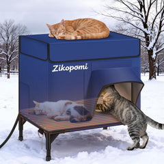Zikopomi casa-gato-caliente-exterior ofrece refugio cálido para felinos al aire libre.