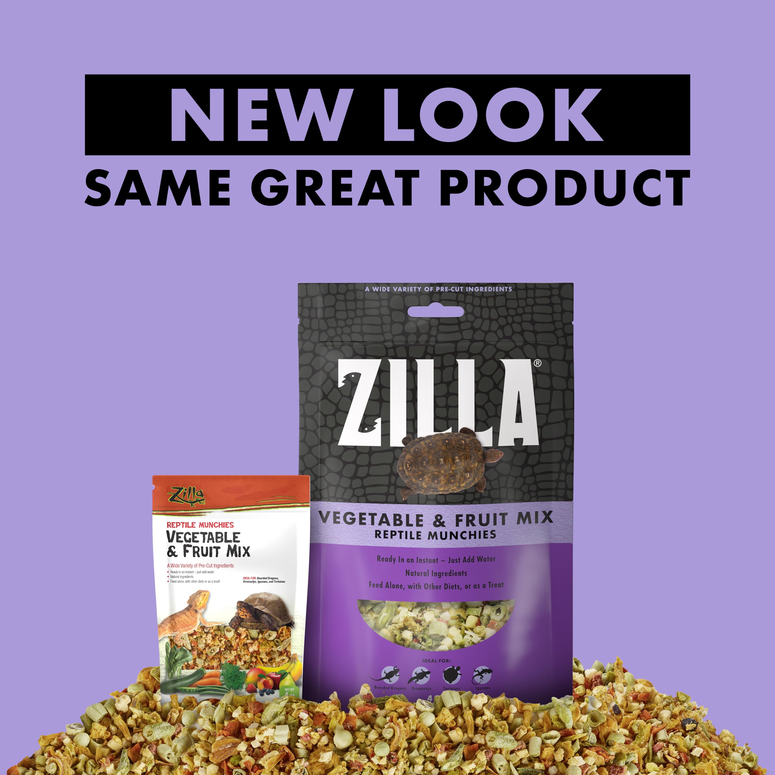 Zilla Reptile Munchies incluye calabacín y manzanas nutritivas.