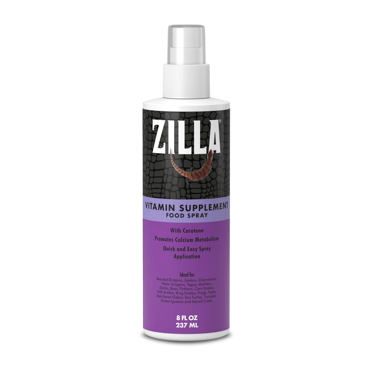 Zilla aerosol de vitaminas, aplicación sobre alimento para reforzar nutrientes del reptil.