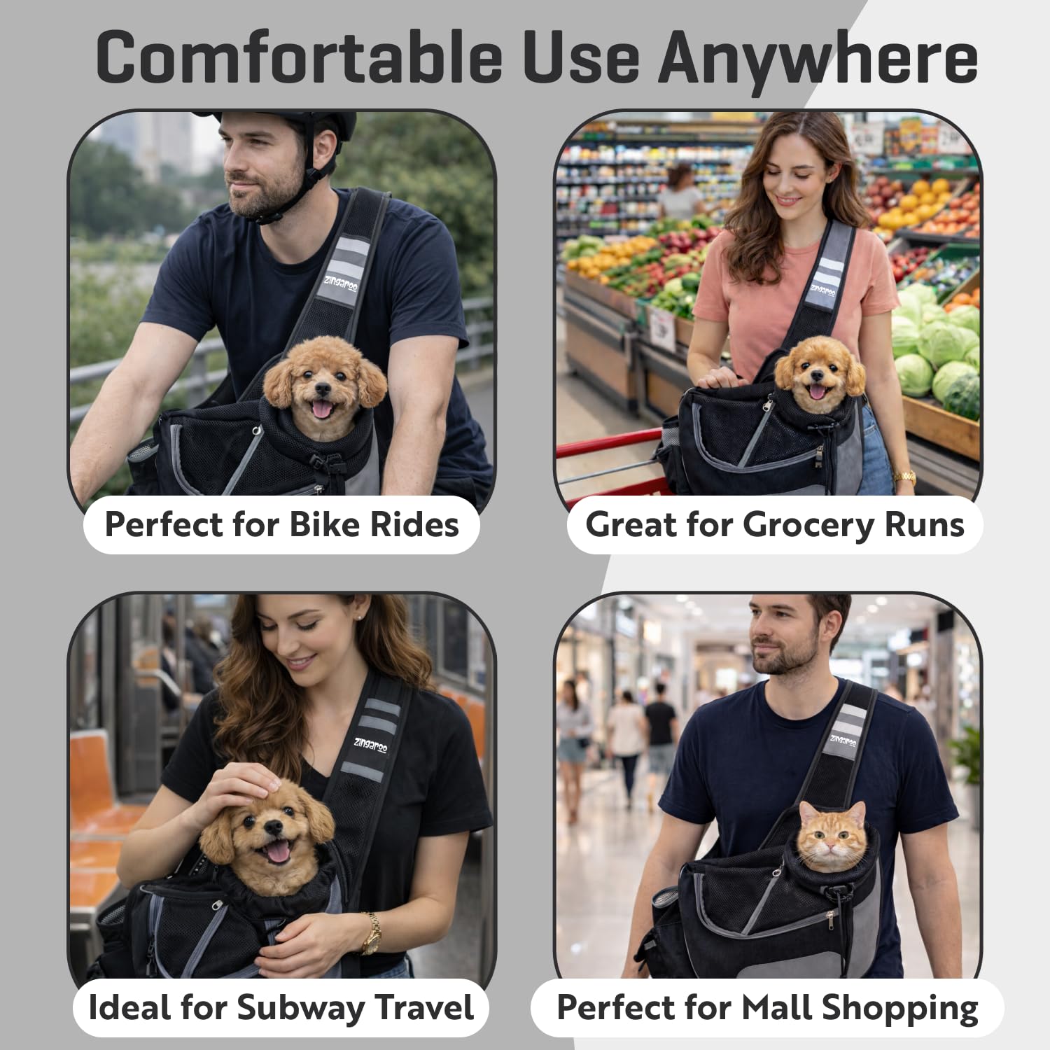 Zingaroo sling-mascota bolsillo para botella de agua integrado para hidratación.