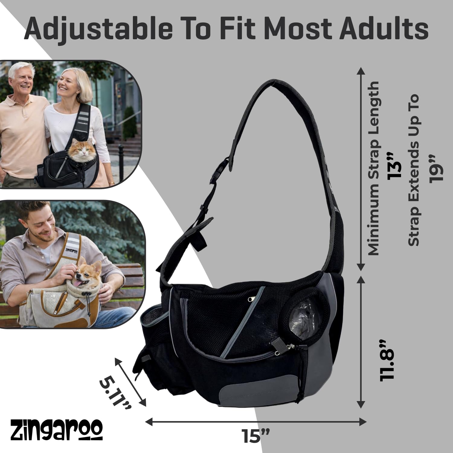 Zingaroo sling-mascota bolsillo con cierre para llaves y tarjetas.