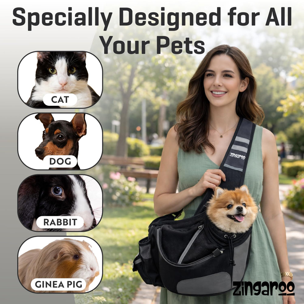 Zingaroo sling-mascota cierre de seguridad triple para evitar escapes.