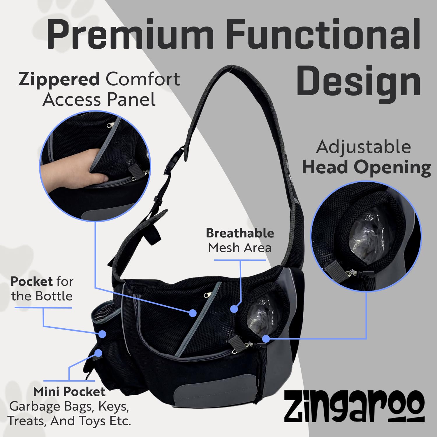 Zingaroo sling-mascota malla transpirable para ventilación.