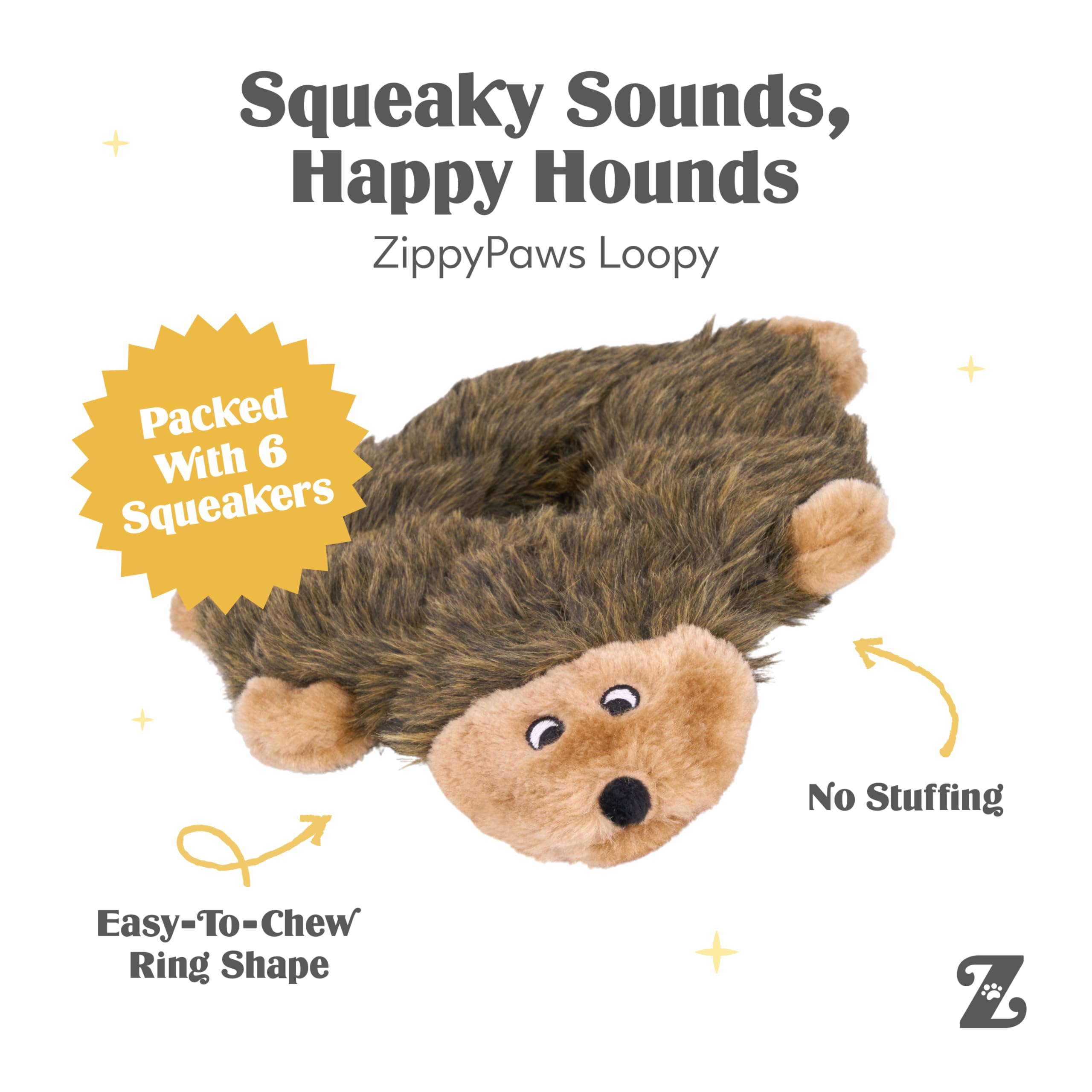 ZippyPaws Loopy erizo diseño adorable, perfecto para tirar y traer.