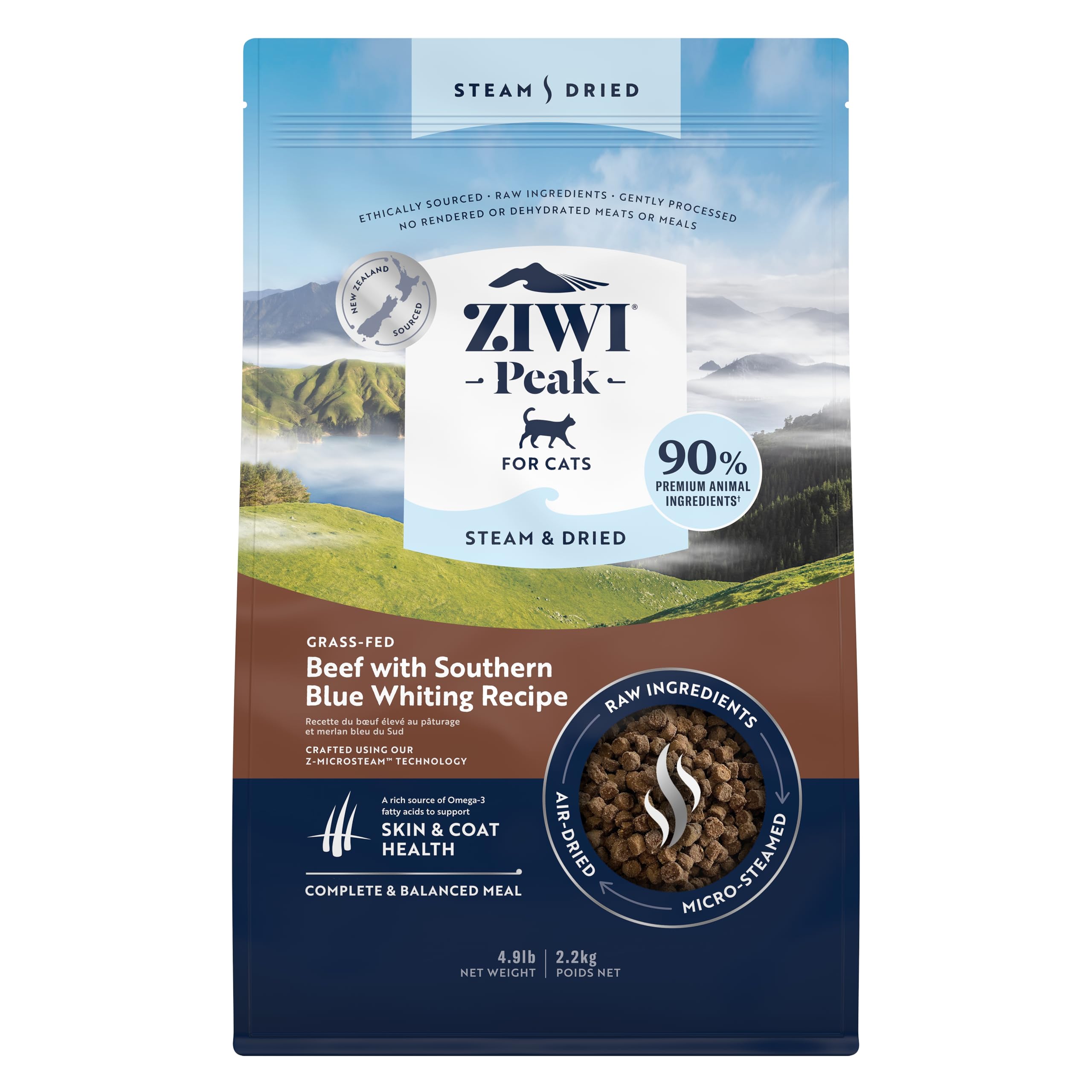 ZIWI Peak empaque y logotipo, señal de alimentación premium para gatos.