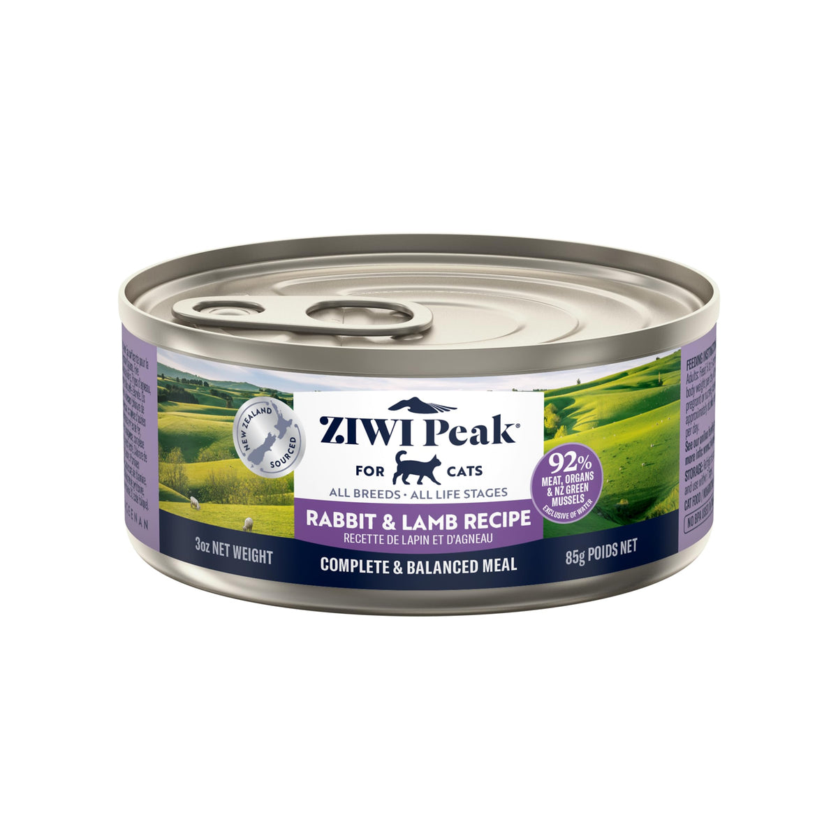 Lata Ziwi Peak Conejo y Cordero para gatos, nutrición de alta calidad y sabor.