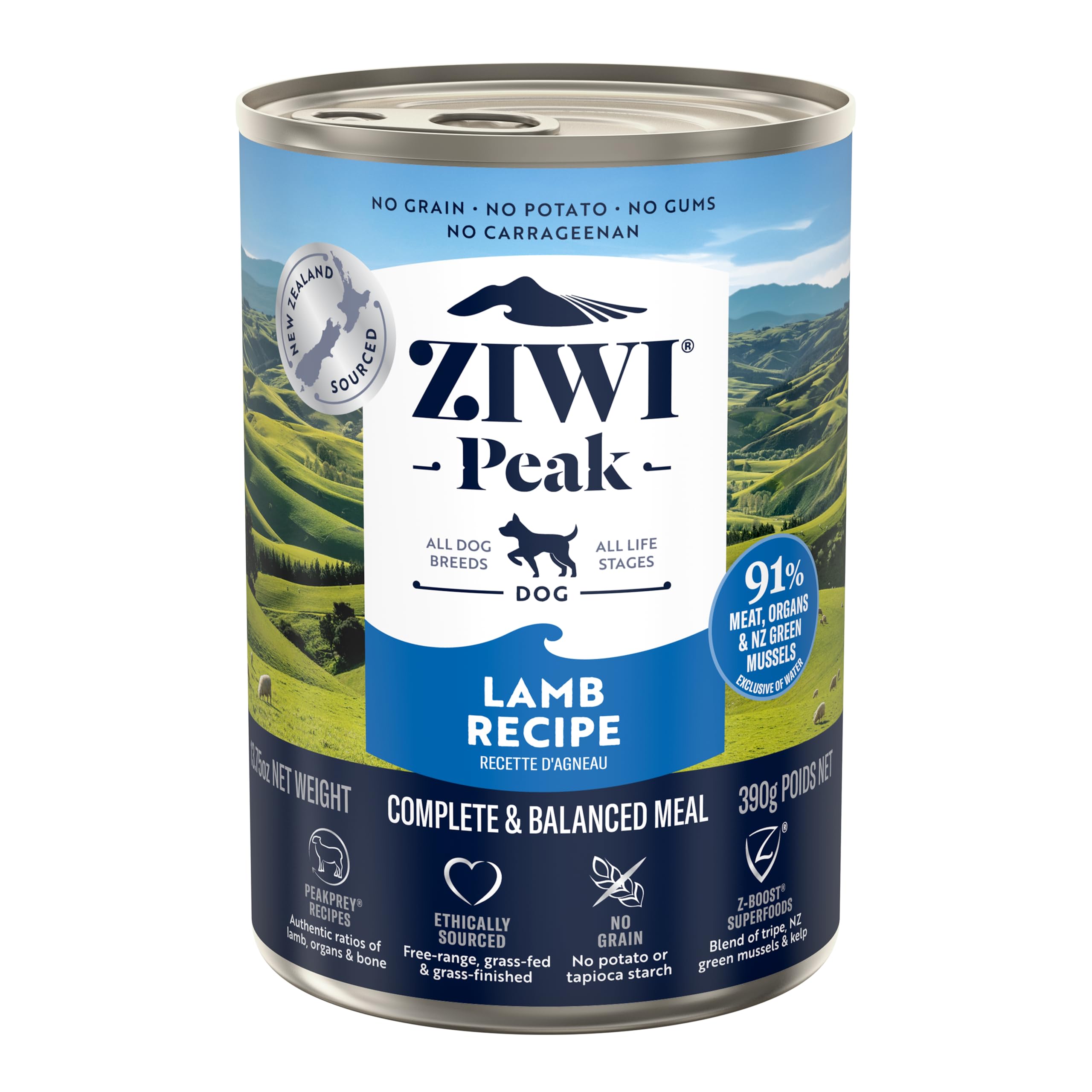 ZIWI Peak: lata de cordero, textura jugosa para perros activos.