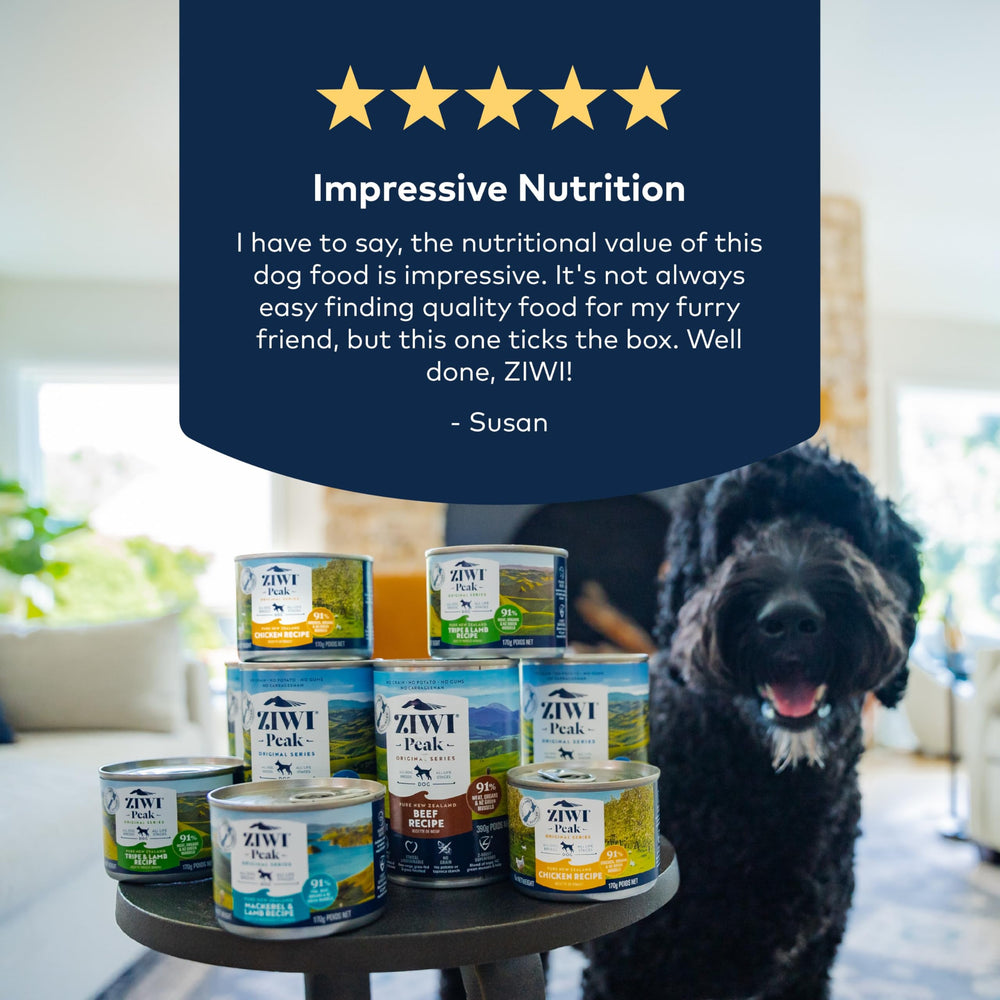 Lata Ziwi Peak sabores autenticos de Kiwi para perros exigentes.