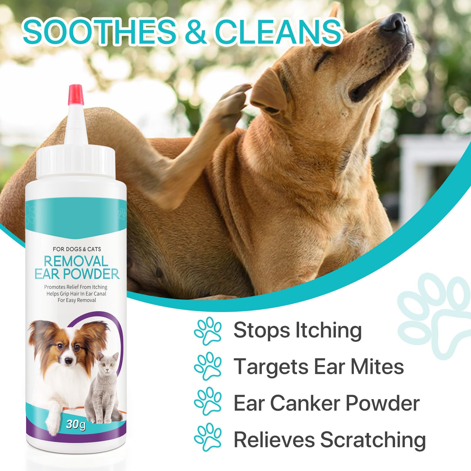 ZIXAOK polvo para oídos caninos, reduce olor y cerumen.