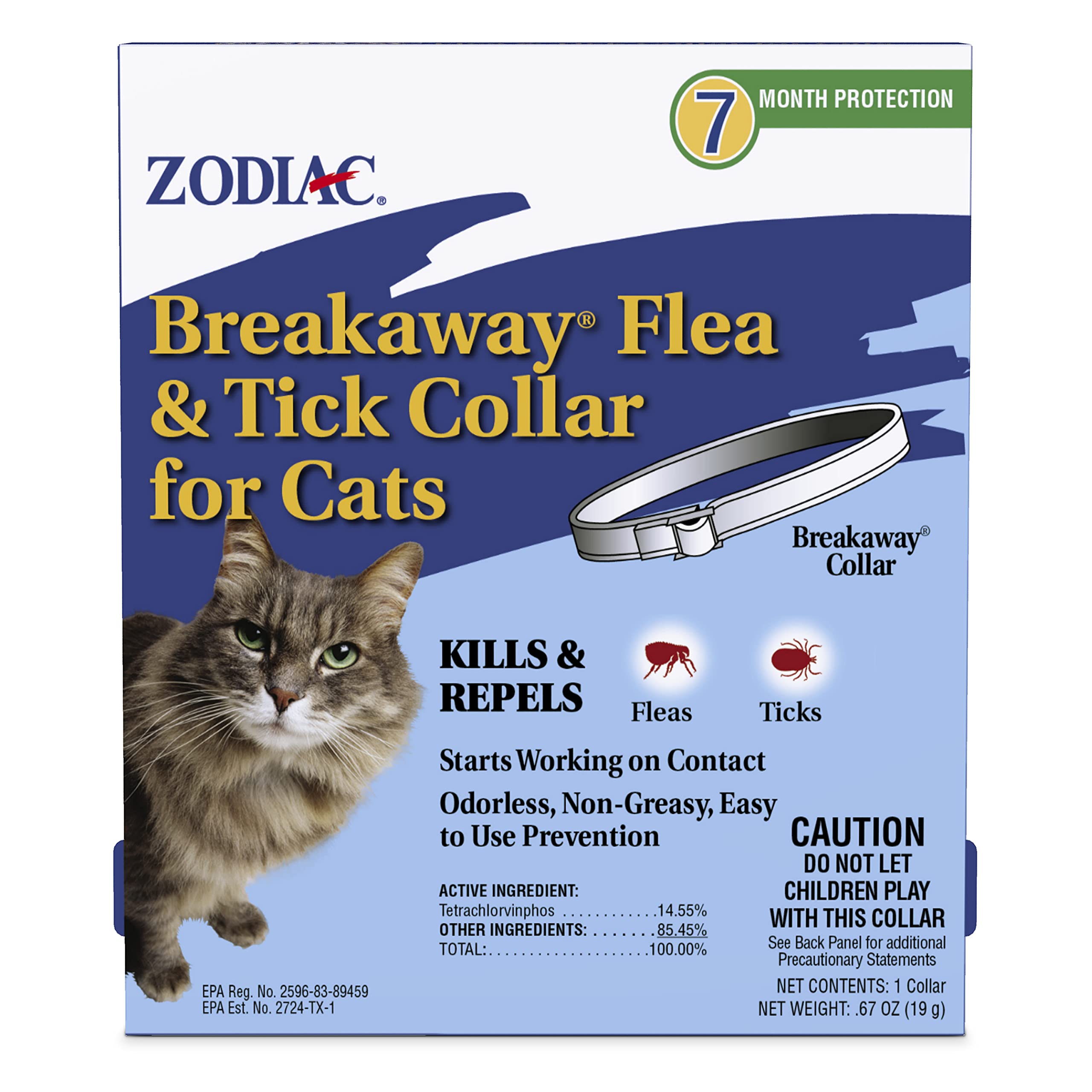 Collar Zodiac para gatos protege contra pulgas y garrapatas desde el primer día.