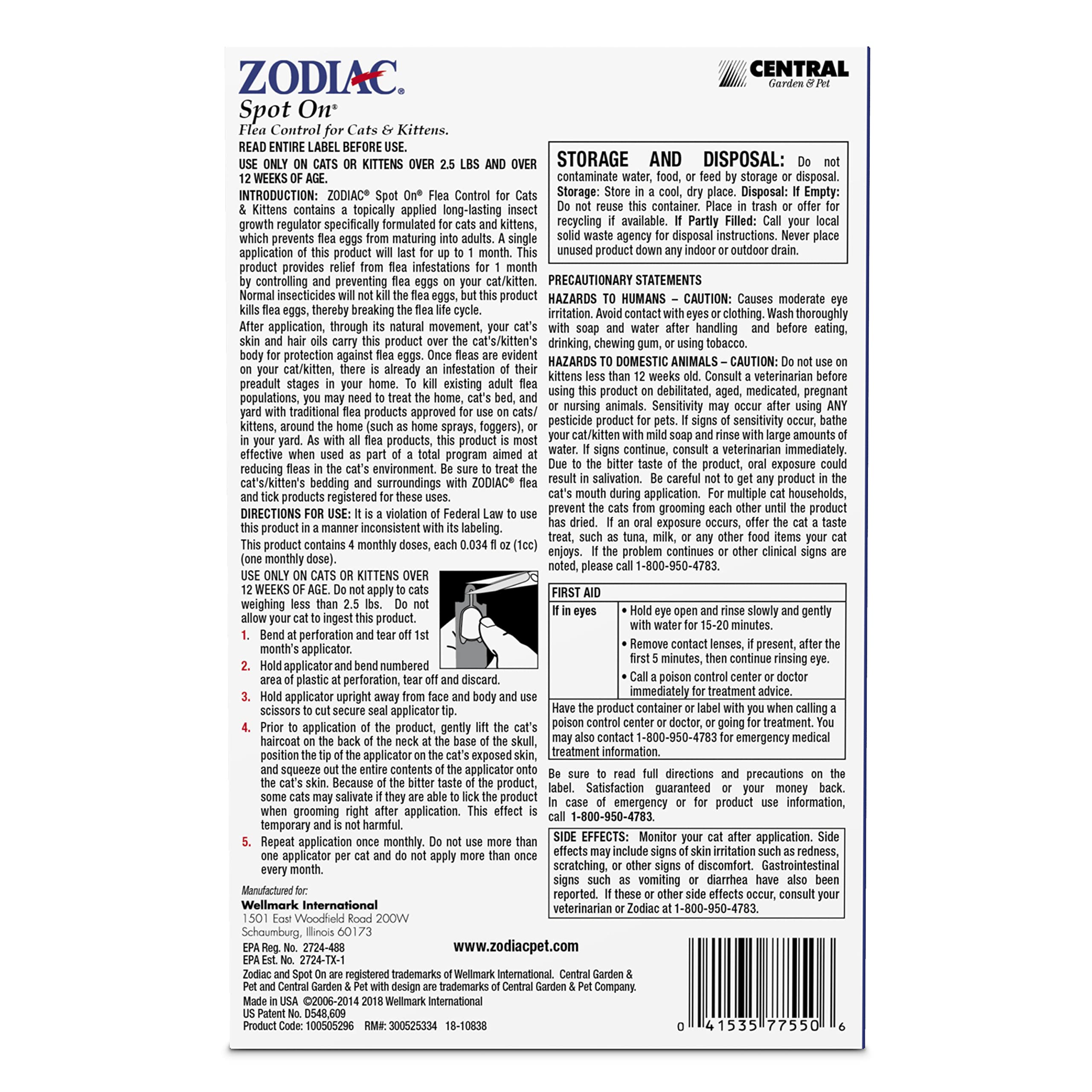 Zodiac Spot On Plus: gota de aplicación para control inmediato de pulgas y garrapatas.