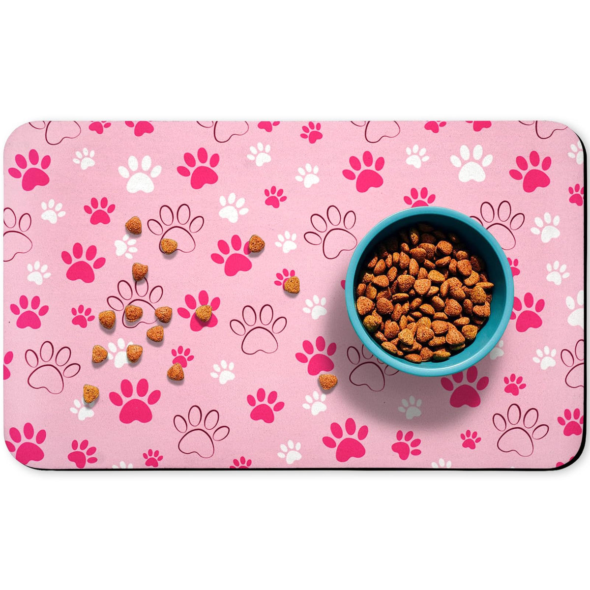 Zoeeya tapete para comida de perro rosa, absorbe derrames y evita ensuciar el suelo.