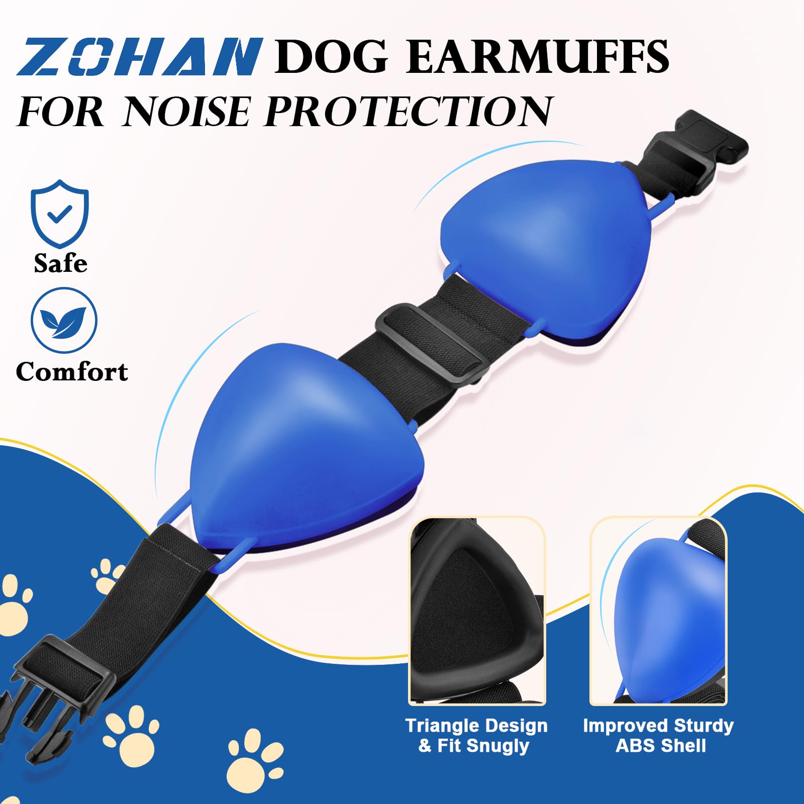 ZOHAN auriculares para perro con cierre rápido, azul, comodidad en paseos ruidosos.