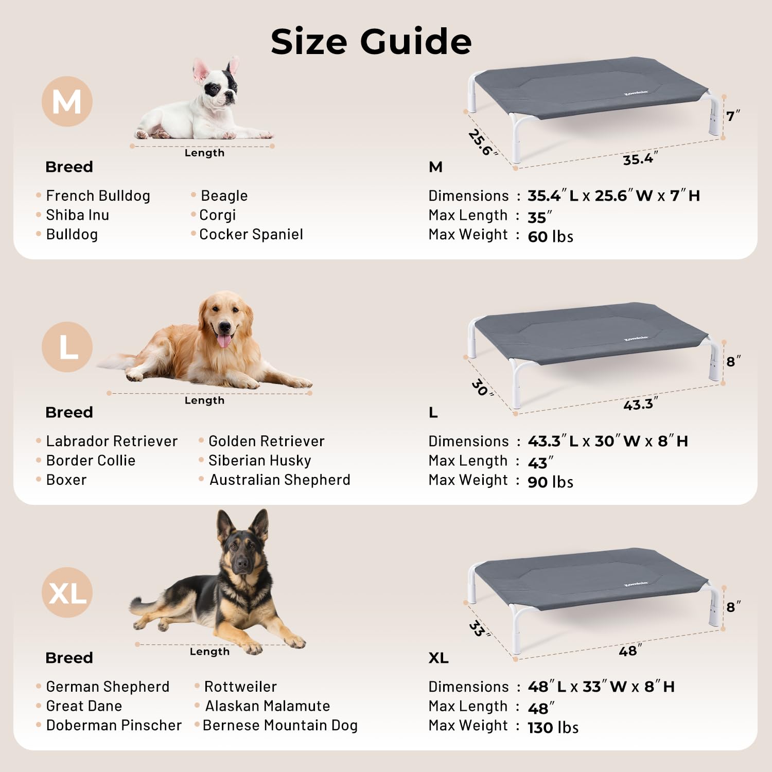 ZOMISIA cama elevada para perro, limpieza fácil y mantenimiento sencillo