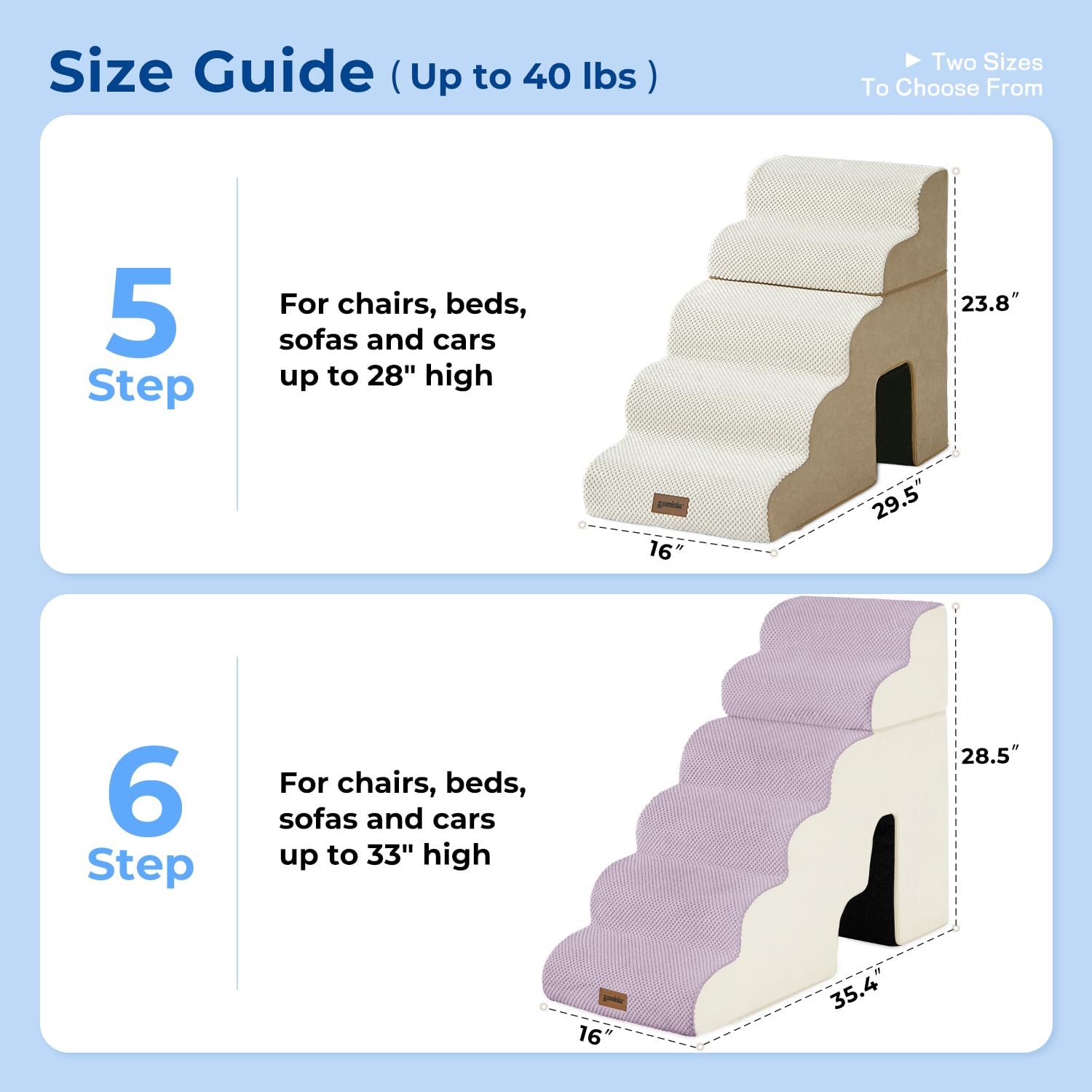 ZOMISIA escaleras de 5 pasos para sofá o cama, estabilidad y comodidad.