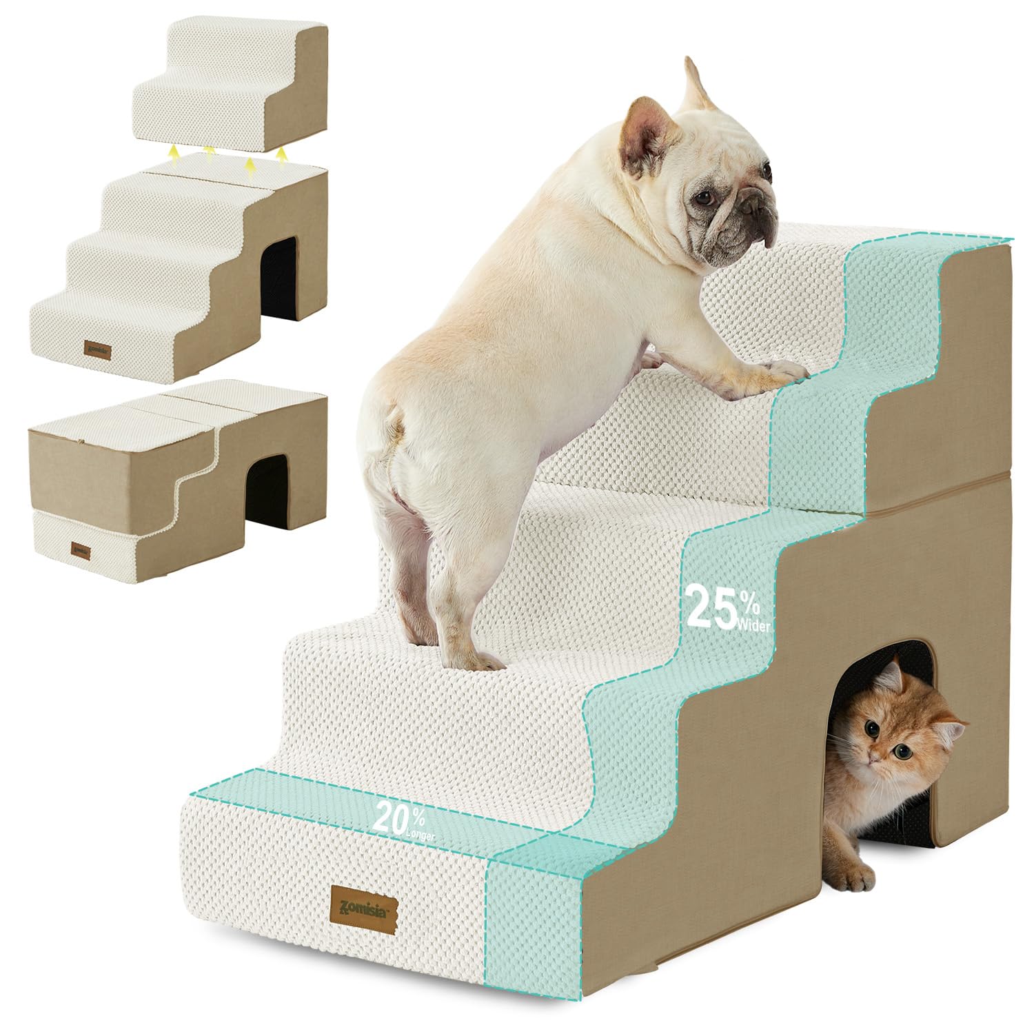 ZOMISIA escalones para perros, frente, apoyo cómodo para subir a camas altas.
