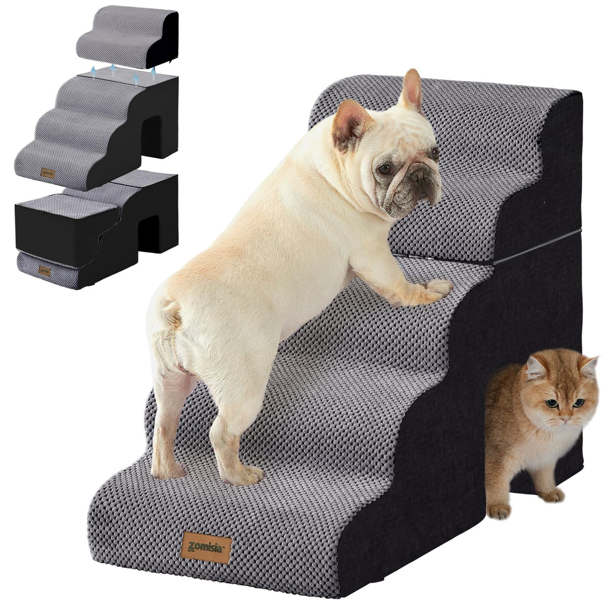 ZOMISIA rampa para perros grandes, 24 pulgadas de altura y 5 escalones para cama