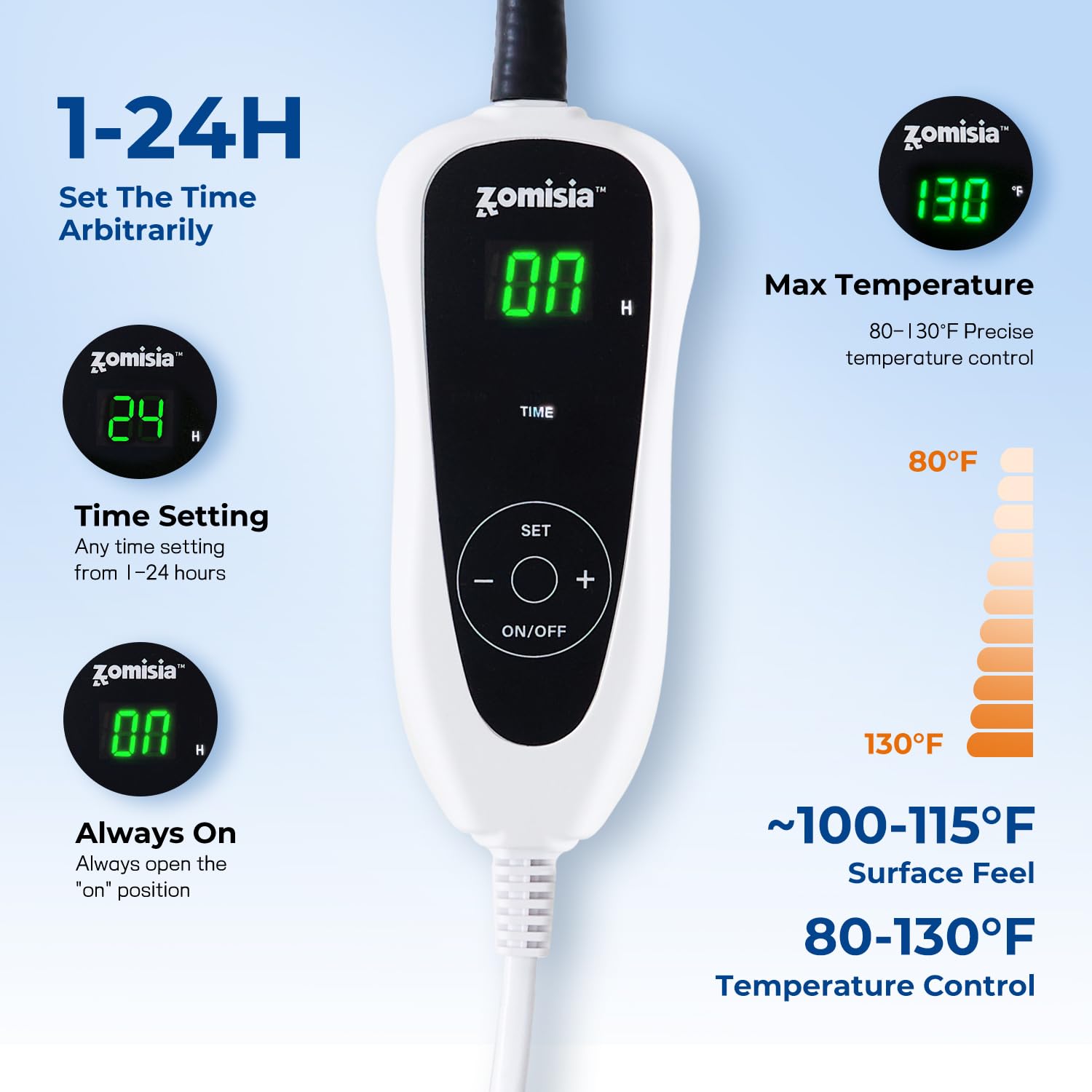 ZOMISIA: control de temperatura ajustable con 11 niveles.