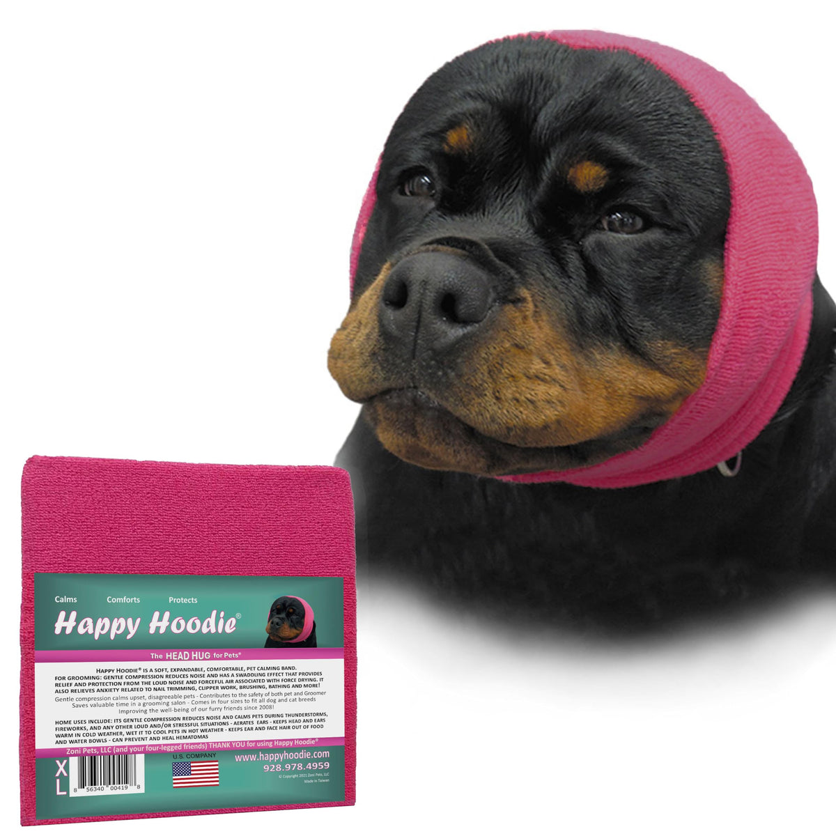 Happy Hoodie de ZONI PETS durante la sesión de peluquería para calmar y proteger las orejas.