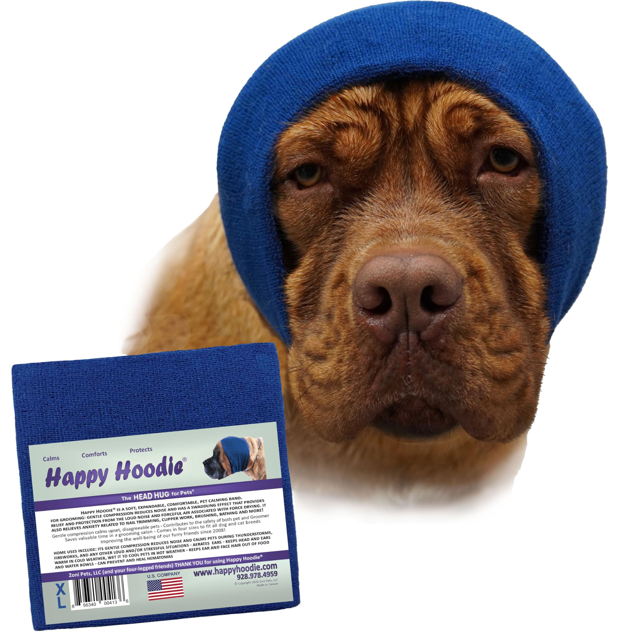 Happy Hoodie ZONI PETS XXL azul, ajuste cómodo para sesiones de peluquería.