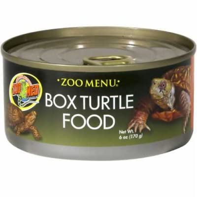 Zoo Med alimento para tortugas de caja en lata, fuente conveniente de nutrición diaria.