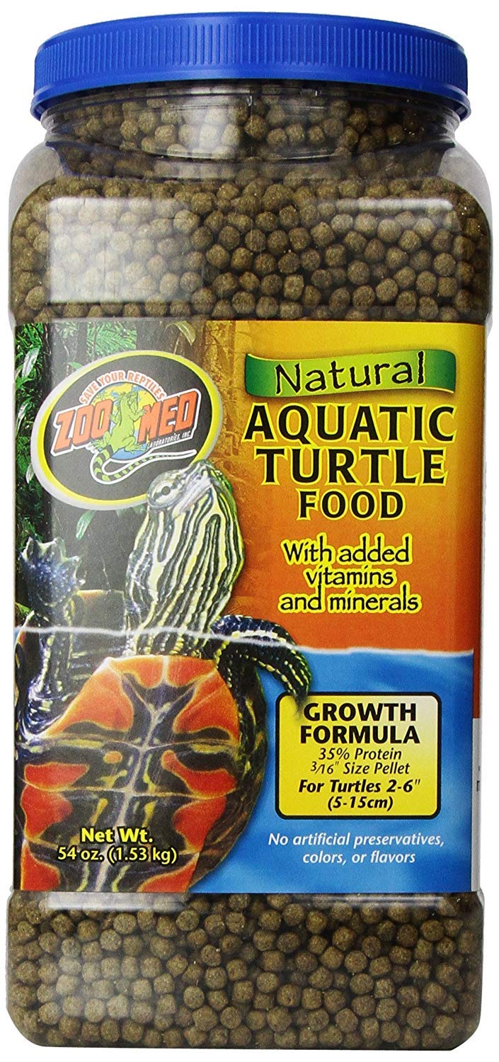 Zoo Med Alimento para tortugas acuáticas Fórmula de Crecimiento 54 oz, envase práctico.