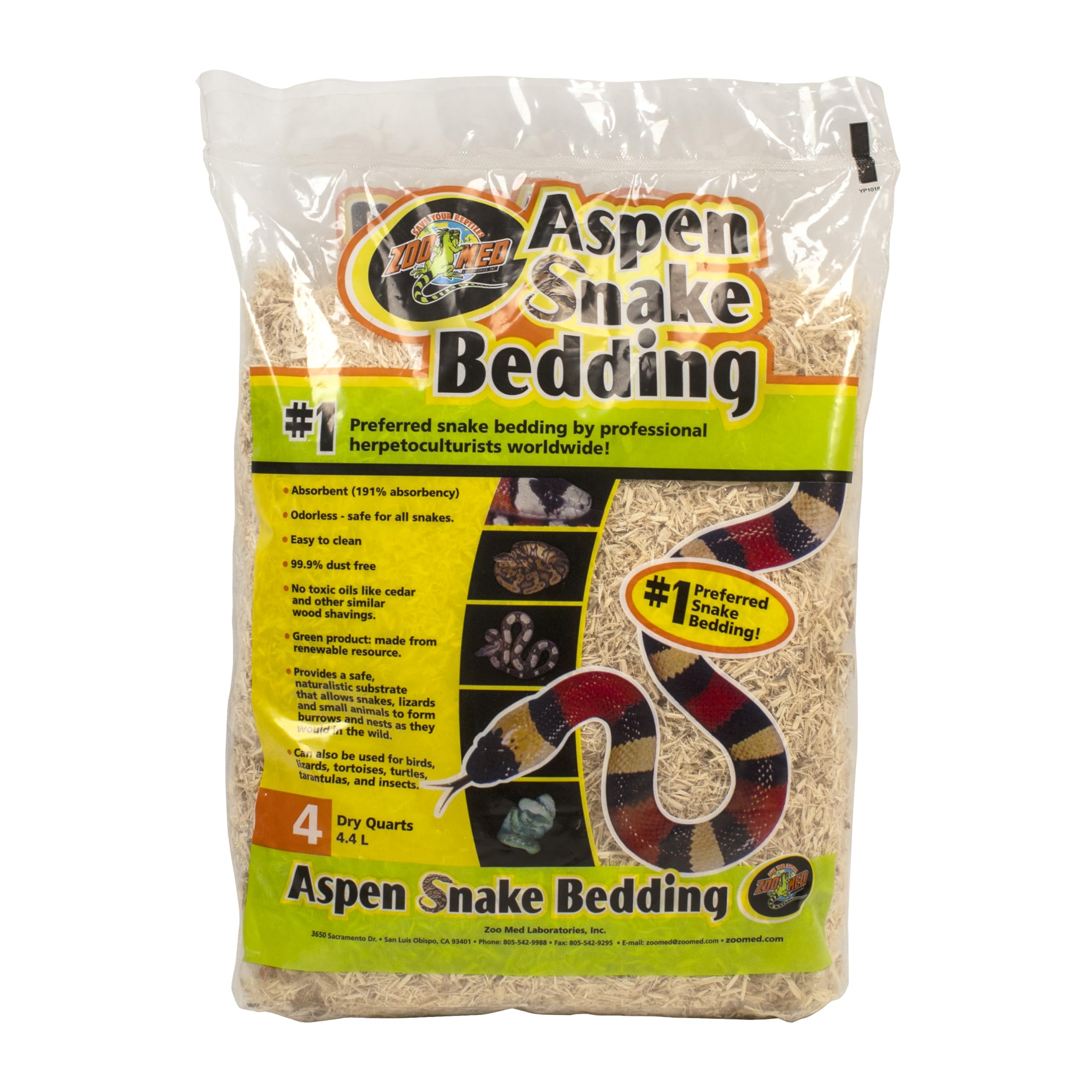 Zoo Med Cama para serpientes Aspen 4cuartos: solución absorbente y limpiable.