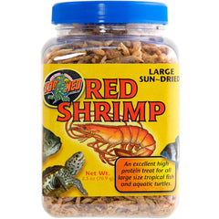 Zoo Med Camaron Rojo Grande Deshidratado al Sol, alimento proteico para tortugas y peces grandes.
