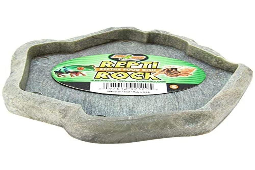 Zoo Med Repti-Rock, plato de alimento pequeño con aspecto rocoso y acceso fácil para reptiles