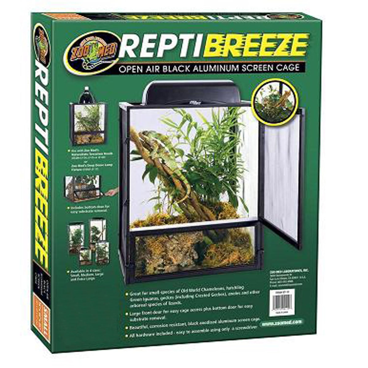 Zoo Med Reptibreeze, puerta frontal amplia para acceso sencillo y manejo del hábitat.