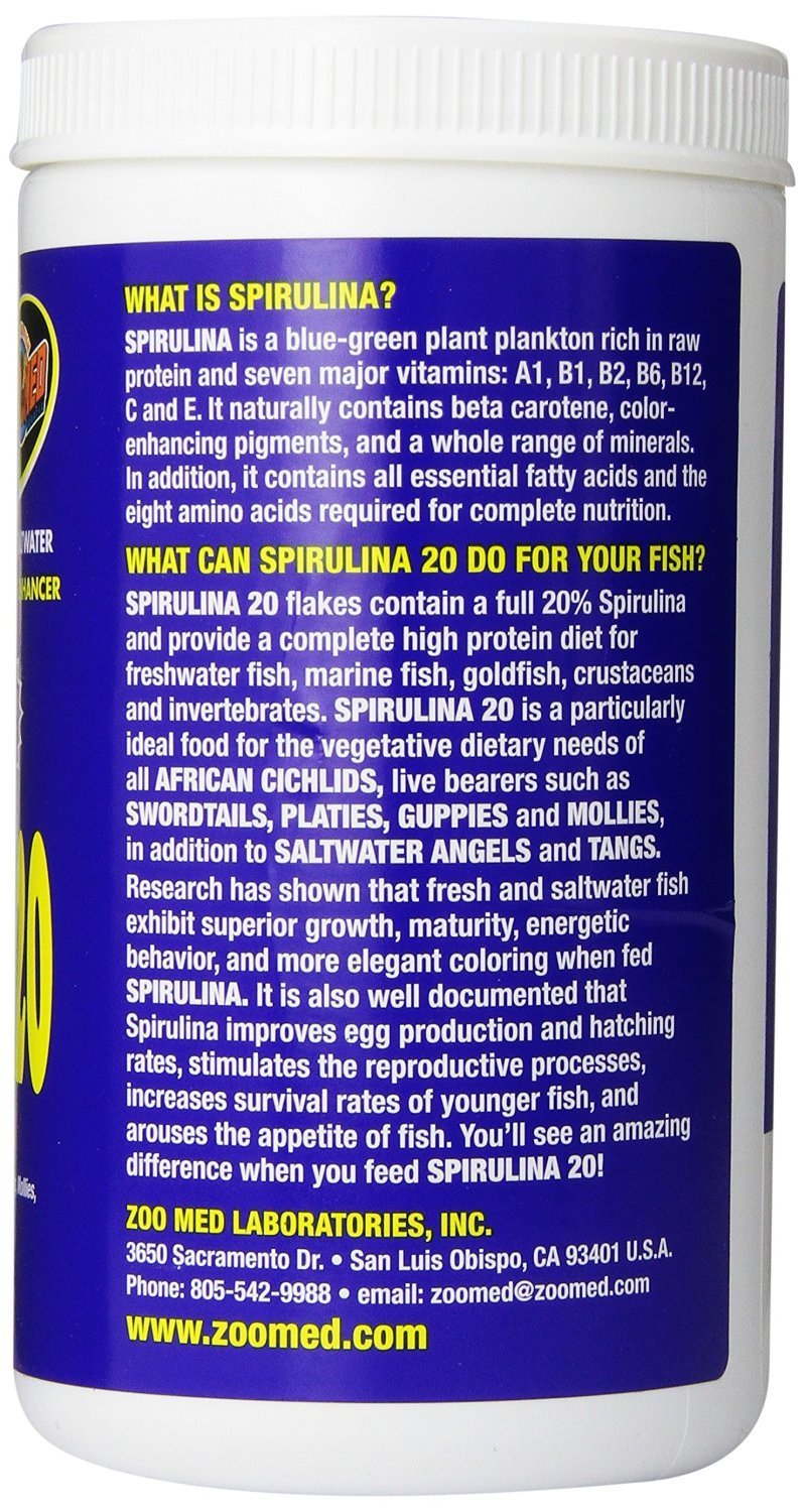 Zoo Med Spirulina 20 Escamas, alimento apto para acuario de agua dulce o salada