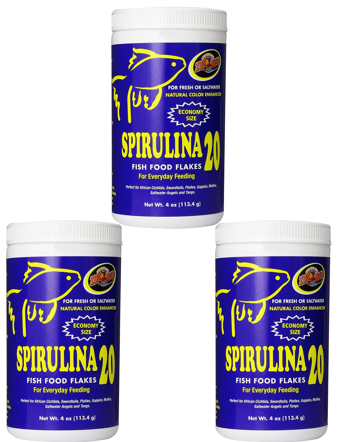 Zoo Med Spirulina 20 Escamas para peceras, empaque de tres frascos