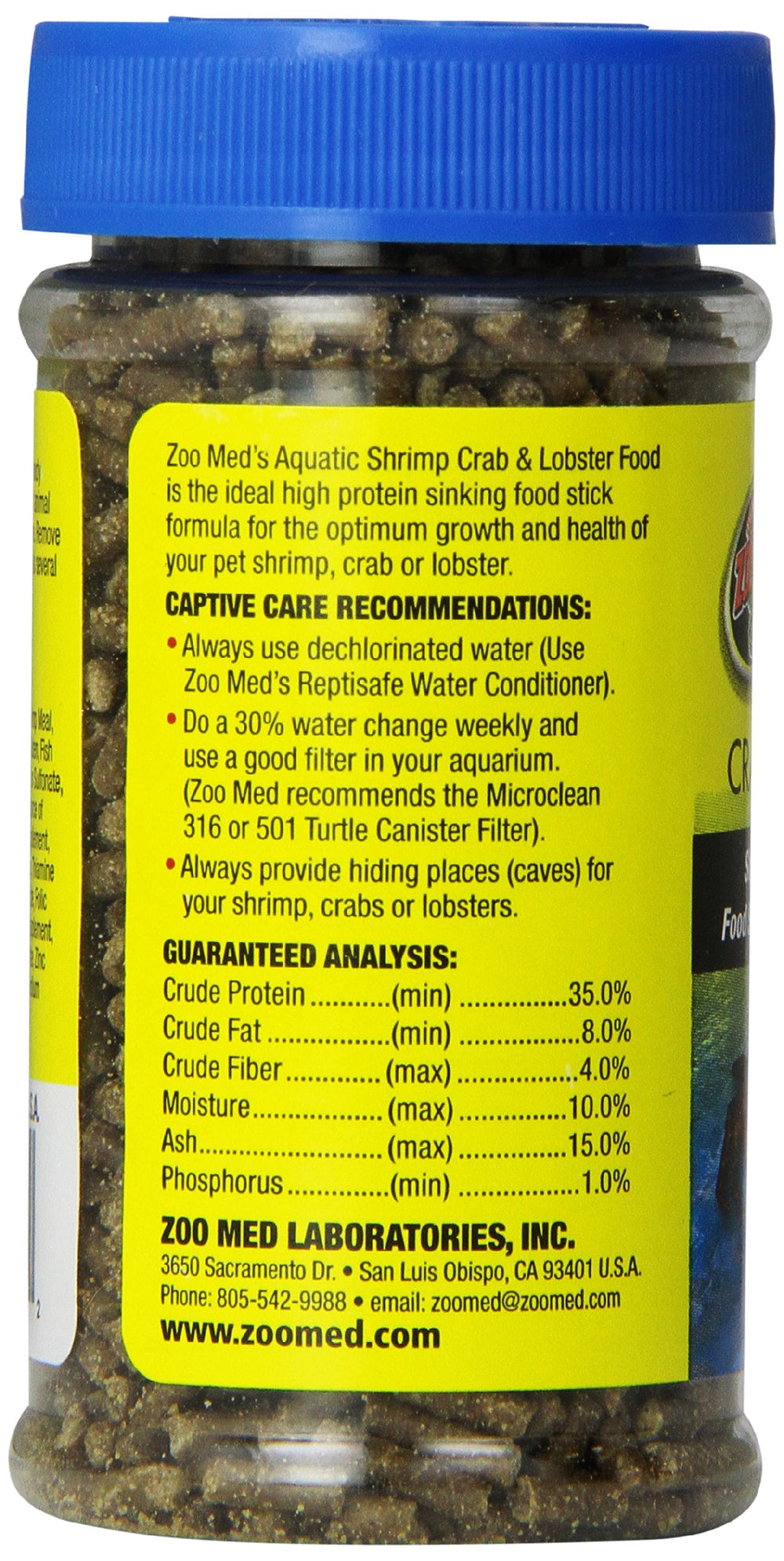 Zoo Med alimento acuático hecho en Estados Unidos, garantía de calidad para especies acuáticas.