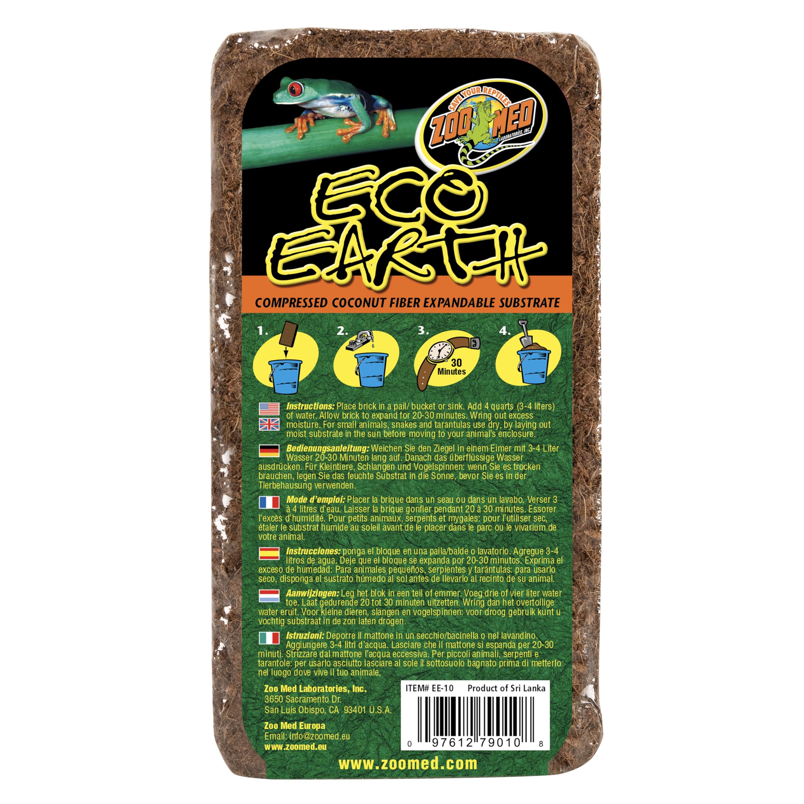 Zoo Med Eco Earth bloque coco compactado, ideal para especies terrestres y semiacuáticas.
