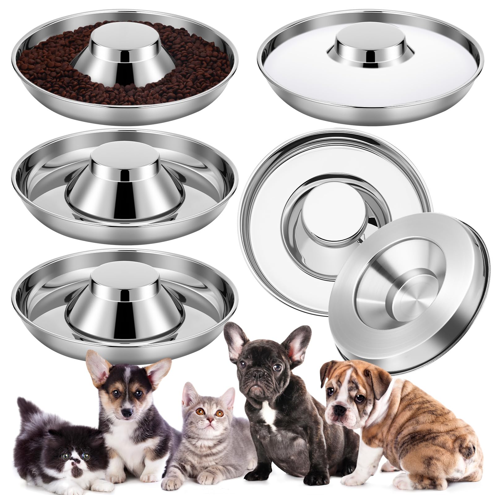 Zopeal seis cuencos de acero inoxidable para alimentar varias mascotas al mismo tiempo.
