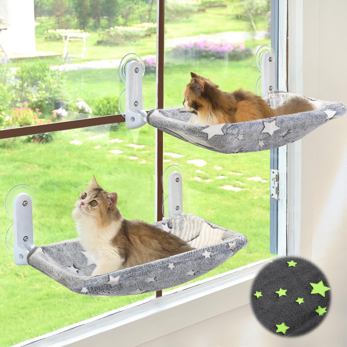Zoratoo percha de ventana con estrellas fluorescentes para descanso nocturno.
