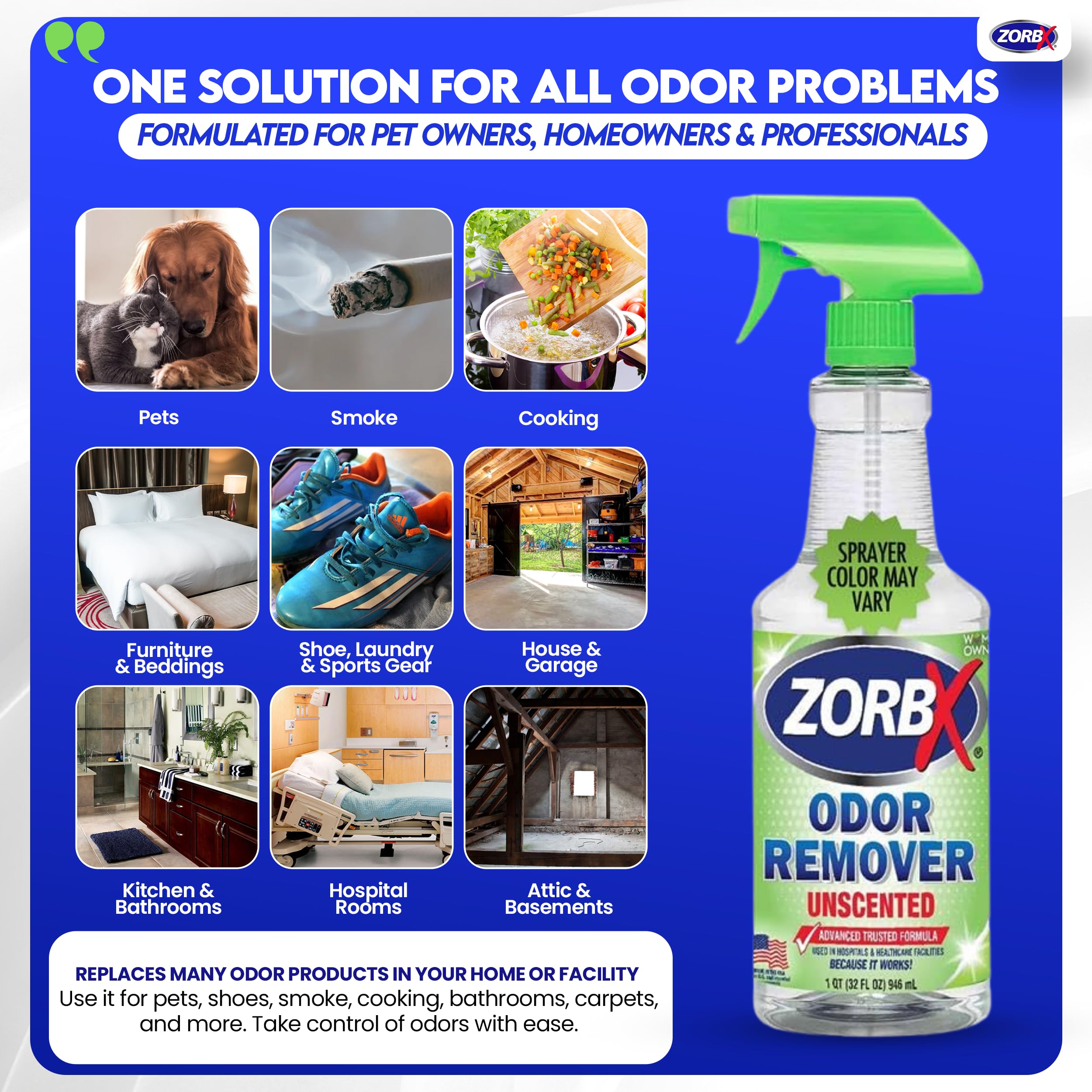 ZORBX eliminador de olores sin fragancia en salón, aire más limpio y neutro.