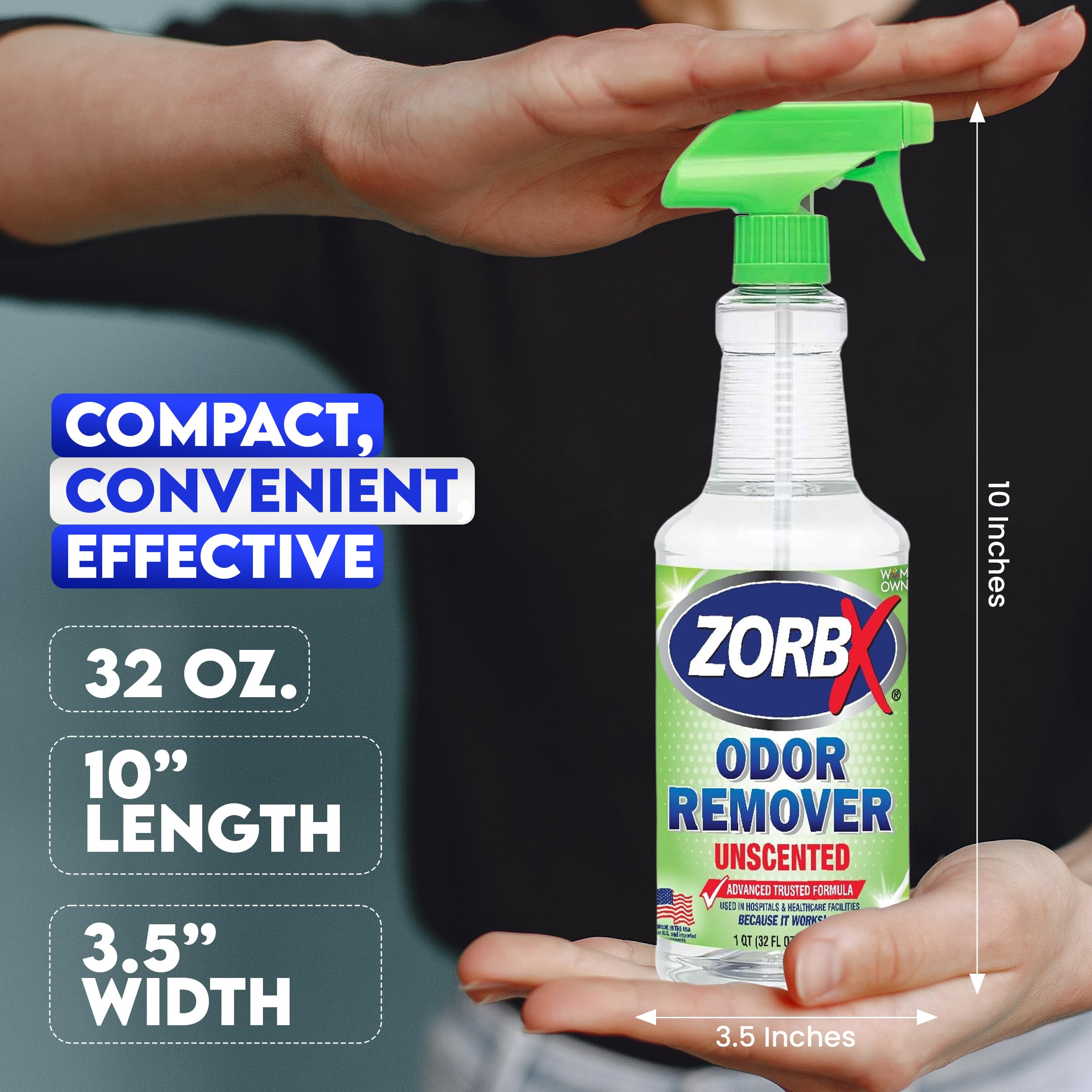 ZORBX eliminador de olores sin fragancia para viajes y maletas.