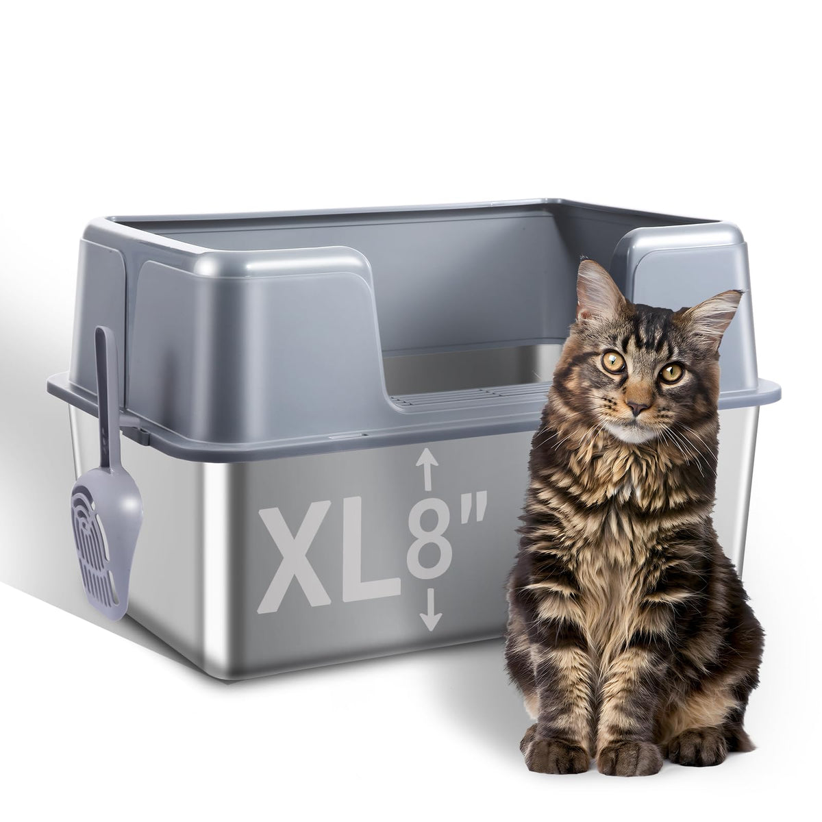 ZOZOO caja de arena para gatos de acero inoxidable con tapa mantiene el área limpia.