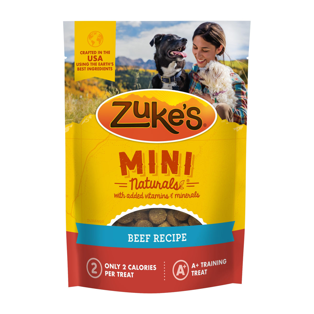 Zuke’s Mini Naturals en paquete de 10 oz abierto, recompensa rápida para perros.