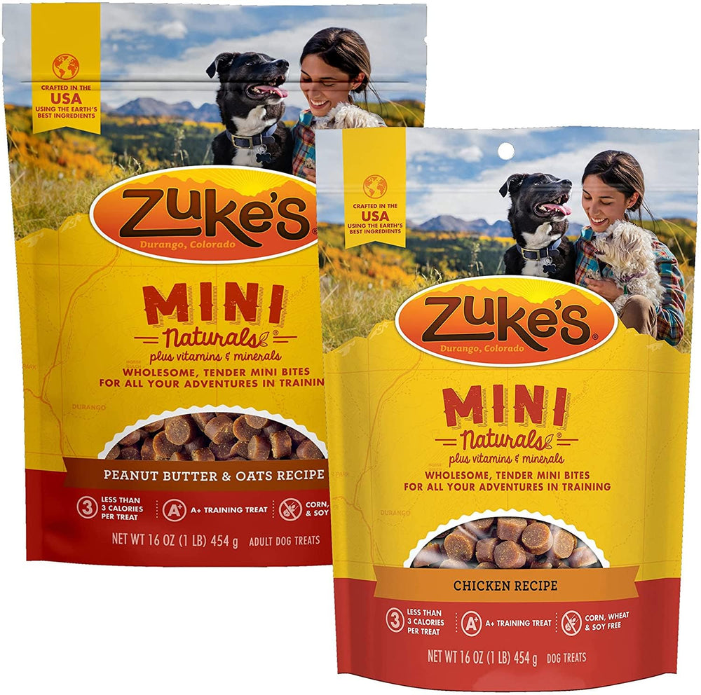 Zuke's Mini Naturals premios-entrenamiento en bolsa hermética para recompensa rápida.