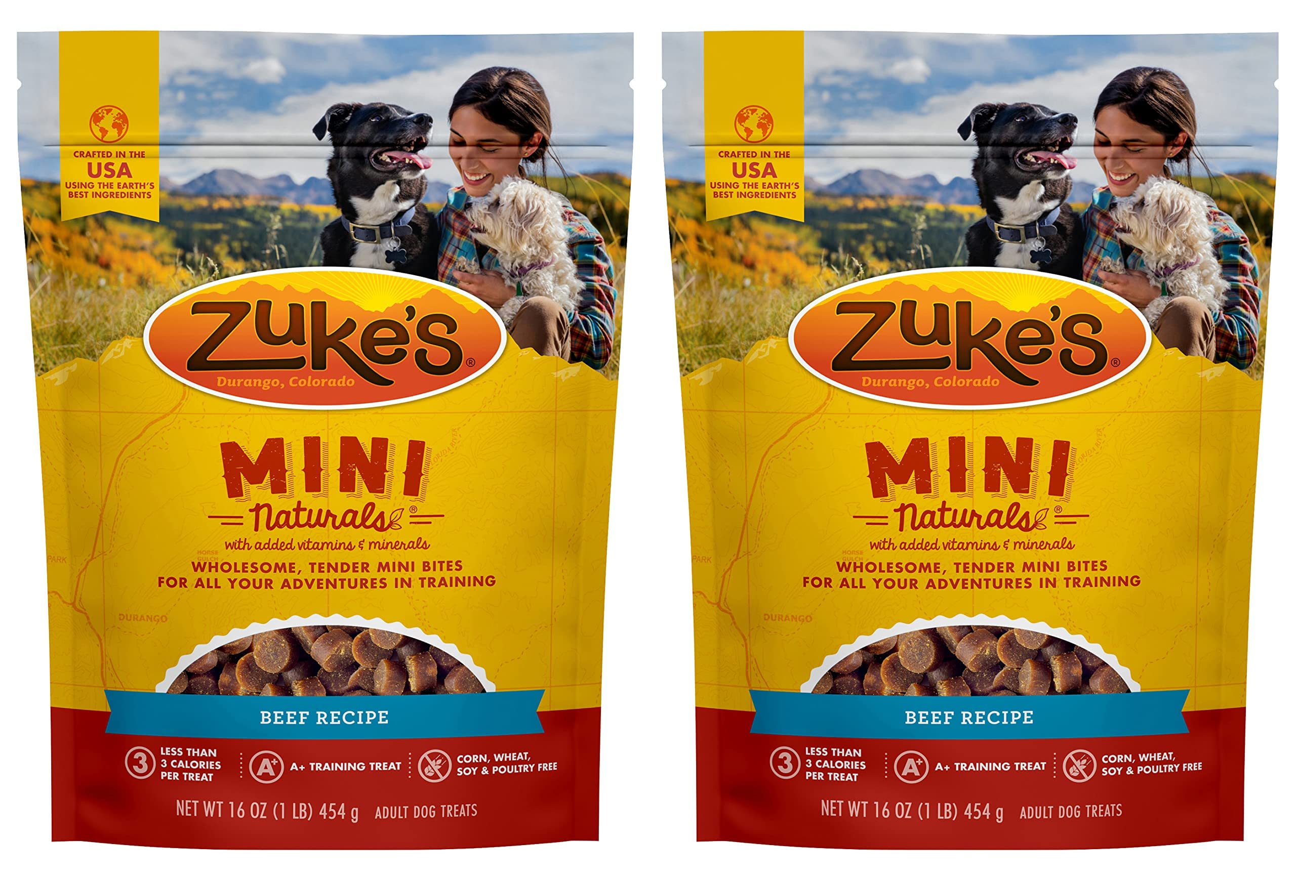 Zuke's Mini Naturals con carne real para entrenamiento suave y sabroso.