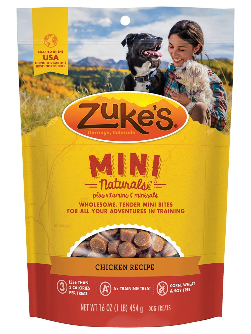 Zuke's Mini Naturals: textura suave de pollo, fácil de masticar para perros pequeños.