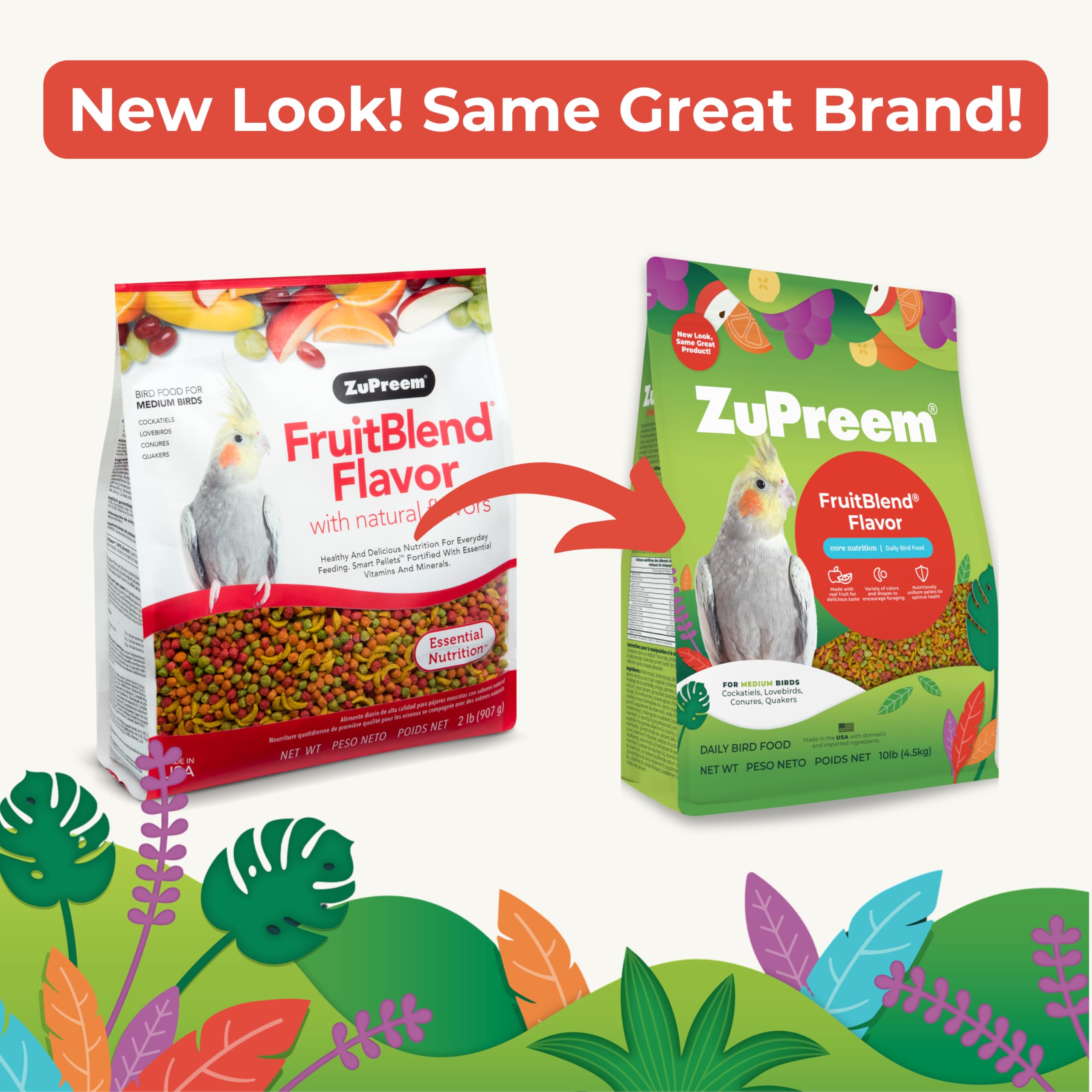 ZuPreem FruitBlend pellets-fruta-manzana, variedad diaria para plumaje brillante.