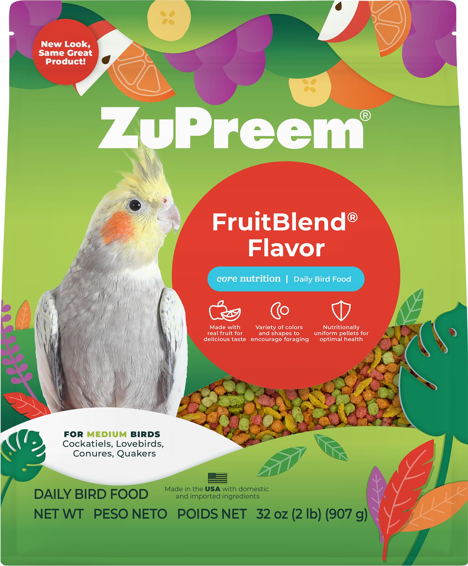 ZuPreem FruitBlend pellets-fruta-naranja, sabor natural para aves exigentes.